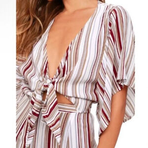 Faithfull the Brand Olsen Top Striped Split Sleeve Tie Front Flowy Top Size 4